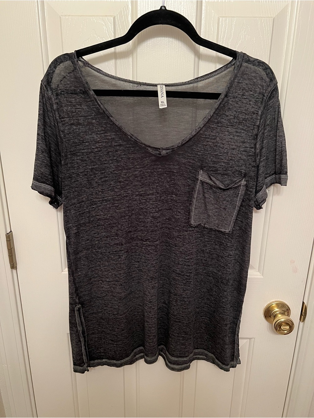 Washed Charcoal V-Neck Pocket Tee - Zenana